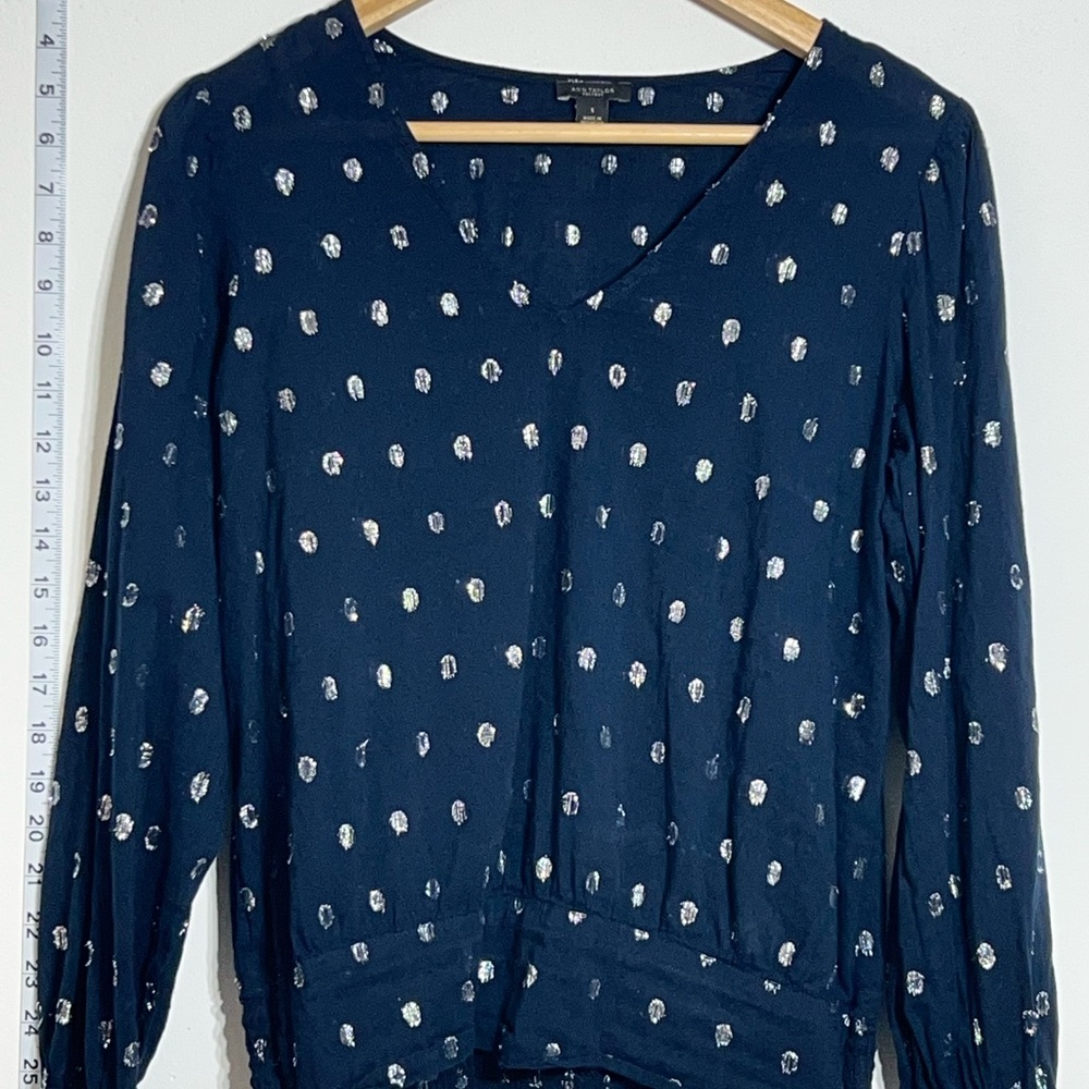 Ann Taylor Blue Blouse with 3/4 Sleeves and Relaxed Fit